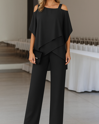 Wanda Jumpsuit Women | Off-Shoulder Layered Elegant Design, Wide Leg