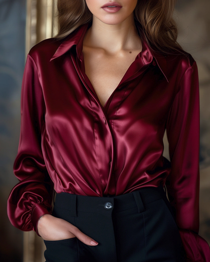 Moya Women's Blouse | Elegant Silk Long Sleeve Tops, Plus Size Available