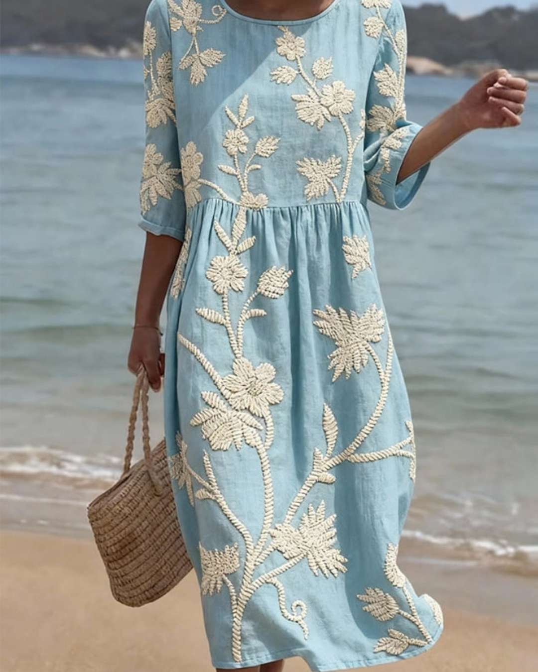 Saffron Floral Dress | Lightweight Linen-Cotton Blend, Midi Length