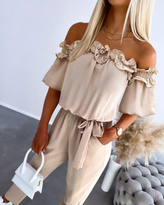 Cami Black Jumpsuit | Off-Shoulder, Adjustable Tie-Waist