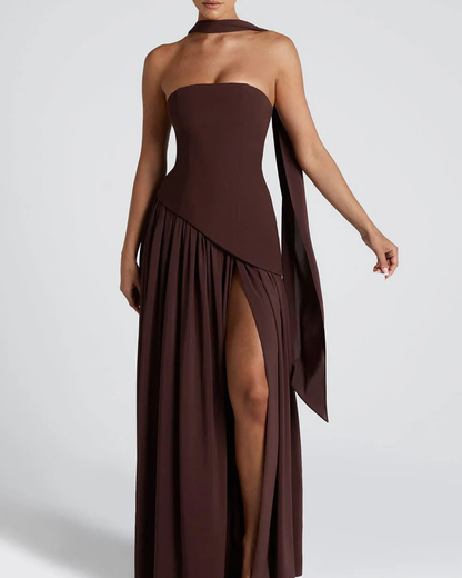 Luxe Corset Dress | Strapless, High Slit Wedding Guest Dress
