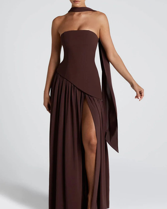 Luxe Corset Dress | Strapless, High Slit Wedding Guest Dress