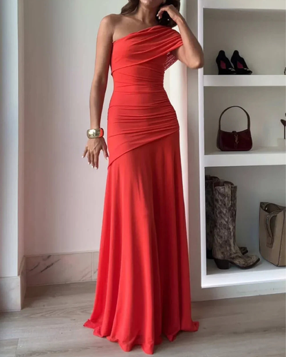 Wina Asymmetrical Dress | Elegant Gathered Design for Wedding Guests and Formal Events