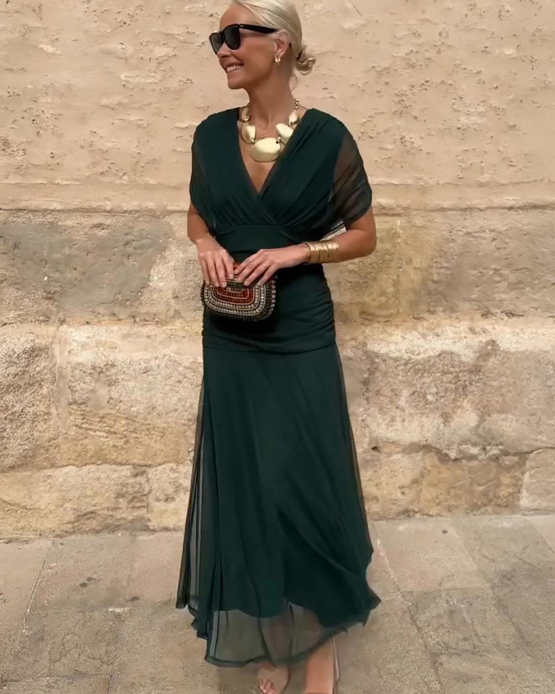 Piper Floral Maxi Dress | Elegant V-Neck, Pleated Waist, Lightweight Fabric