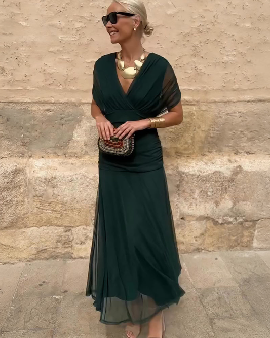 Piper Floral Maxi Dress | Elegant V-Neck, Pleated Waist, Lightweight Fabric