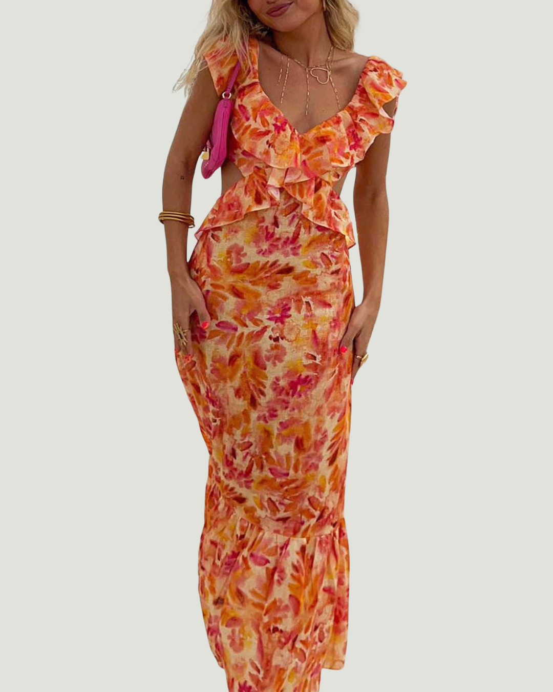Alina Floral Maxi Dress | Cotton Blend Ruffle Strap V-Neck