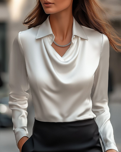 Mira Women's Blouse | Premium Satin, Draped Neckline, Plus Size Available
