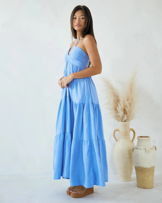 Carmen Maxi Dress | Natural Cotton, Open Back Design for Women