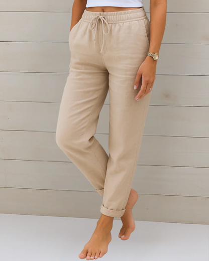 Aveline Lounge Pants | Cotton-Linen Blend, Elastic Waist, Women's Casual Trousers