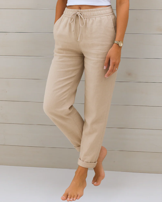 Aveline Lounge Pants | Cotton-Linen Blend, Elastic Waist, Women's Casual Trousers