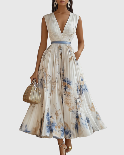 Rosa Maxi Dress | Long Sleeve Floral Design with Pleats