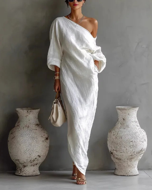 Daisy One Shoulder Dress | Textured Linen, Asymmetrical Hem, Summer Style