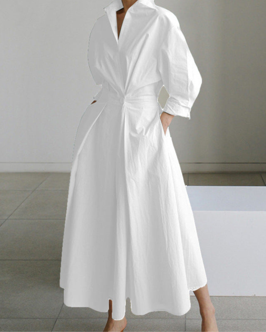 Sofia Maxi Dress | Elegant White Front Wrap, Collared Design for Women