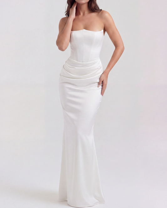 Rosa Women's Dress | Elegant White Corset Design, Stretch Crepe
