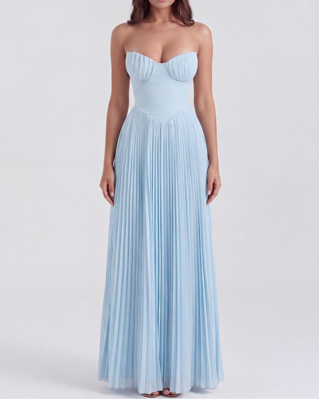 Sienna Maxi Dress | Ocean Blue Georgette, Elegant Pleated Design