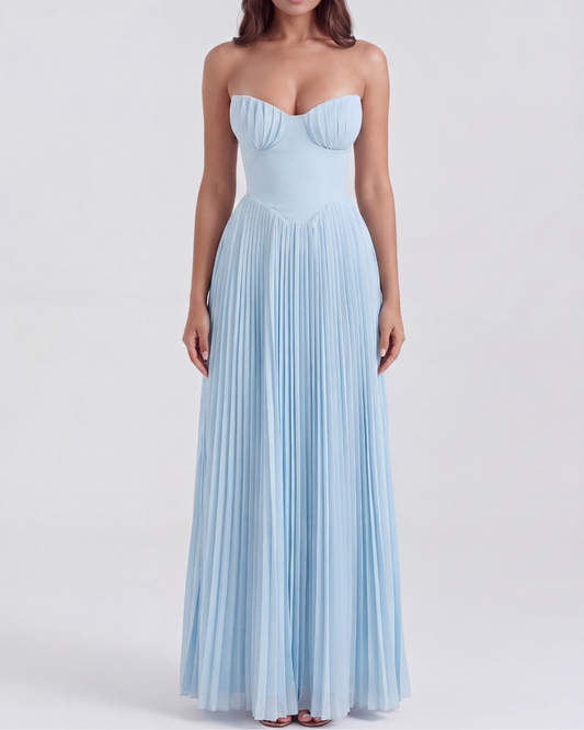 Sienna Maxi Dress | Ocean Blue Georgette, Elegant Pleated Design