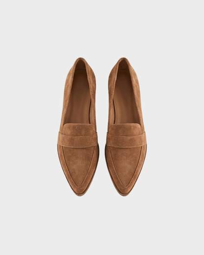 Nina Penny Loafers | Soft Suede, Pointed Toe, Small Block Heel, Black