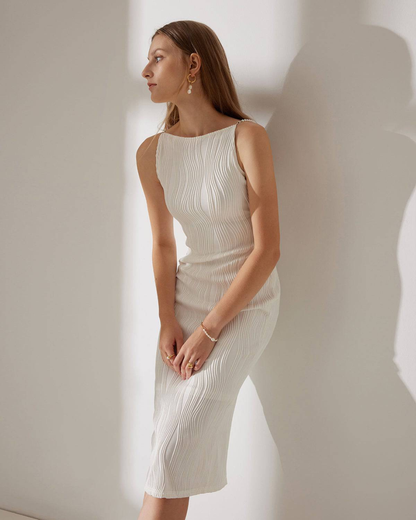 Waverly Cami Dress | Water Ripple Texture, Pearl Straps - Women's Cocktail Dress for Summer Events