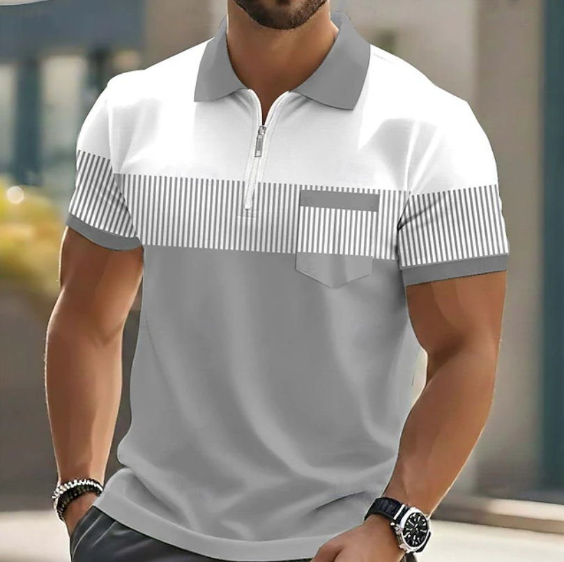 Theo Men's Polo Shirt | Casual Striped Design with Zipper Closure 0