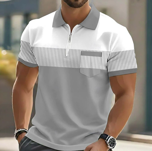 Theo Men's Polo Shirt | Casual Striped Design with Zipper Closure 0