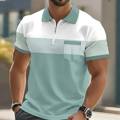 Theo Men's Polo Shirt | Casual Striped Design with Zipper Closure 2