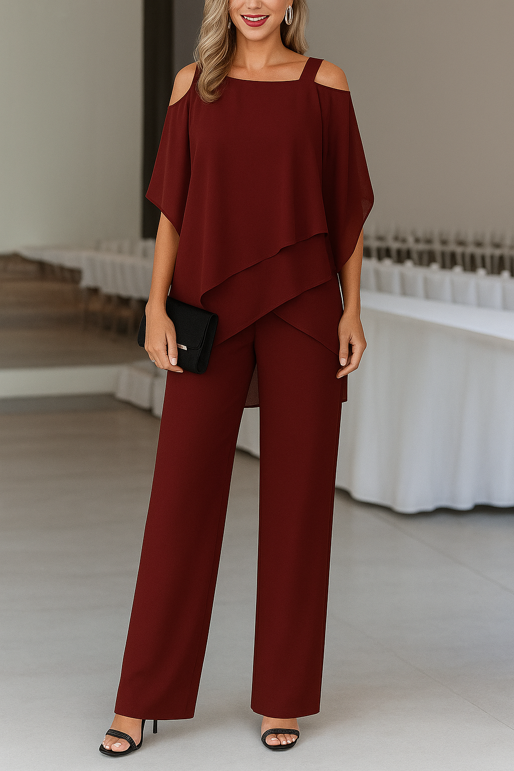 Wanda Jumpsuit Women | Off-Shoulder Layered Elegant Design, Wide Leg 2