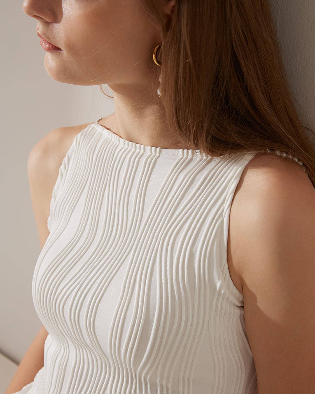 Waverly Cami Dress | Water Ripple Texture, Pearl Straps - Women's Cocktail Dress for Summer Events 2