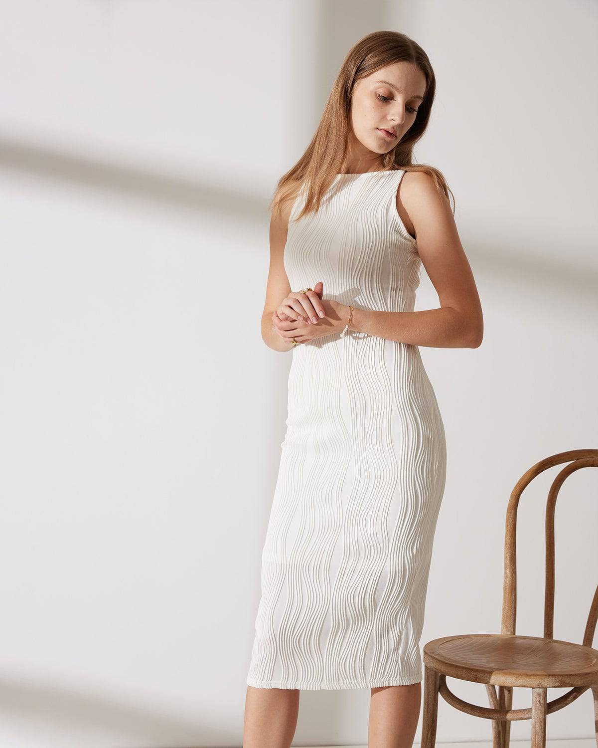 Waverly Cami Dress | Water Ripple Texture, Pearl Straps - Women's Cocktail Dress for Summer Events 3