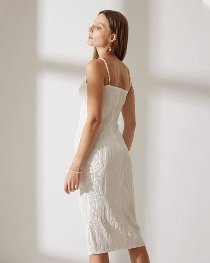 Waverly Cami Dress | Water Ripple Texture, Pearl Straps - Women's Cocktail Dress for Summer Events 4