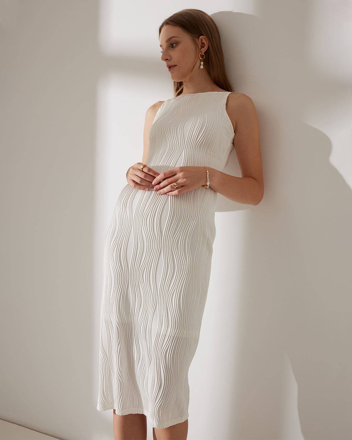 Waverly Cami Dress | Water Ripple Texture, Pearl Straps - Women's Cocktail Dress for Summer Events 5