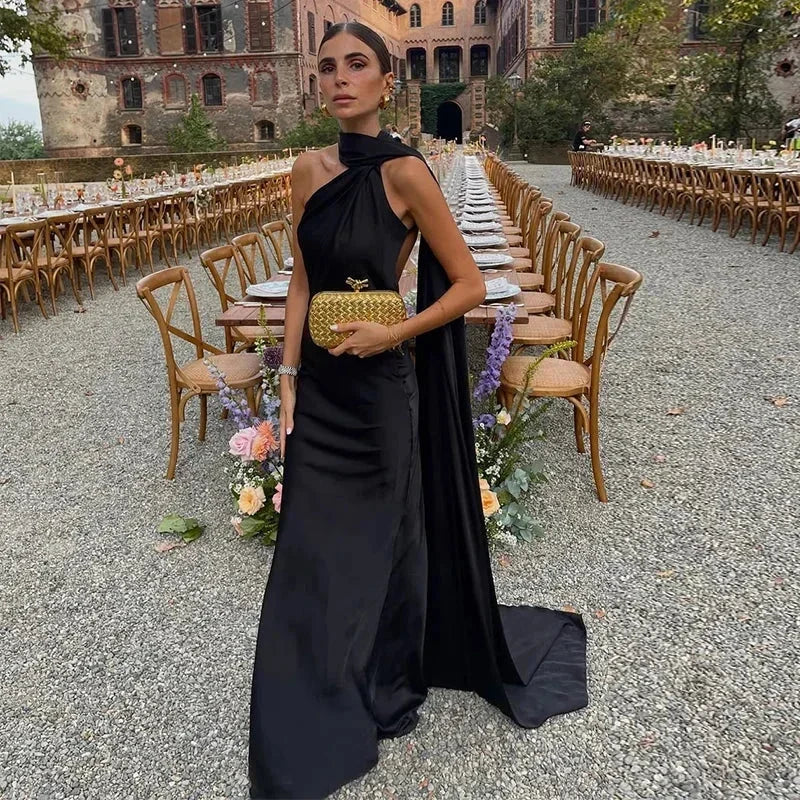 Wendy Long Dress | Elegant Draped Design, Unique Asymmetrical Strap - Perfect for Wedding Guests and Summer Events 1