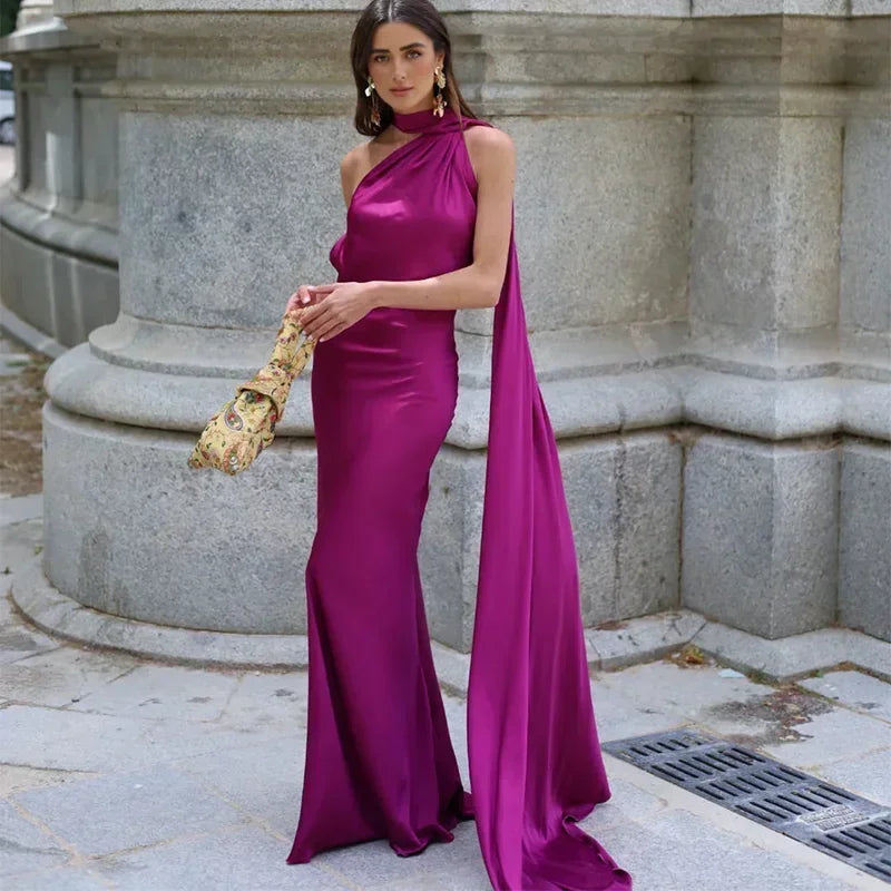 Wendy Long Dress | Elegant Draped Design, Unique Asymmetrical Strap - Perfect for Wedding Guests and Summer Events 3