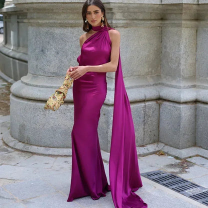 Wendy Long Dress | Elegant Draped Design, Unique Asymmetrical Strap - Perfect for Wedding Guests and Summer Events 3