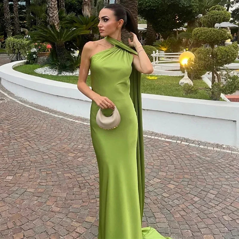 Wendy Long Dress | Elegant Draped Design, Unique Asymmetrical Strap - Perfect for Wedding Guests and Summer Events 5